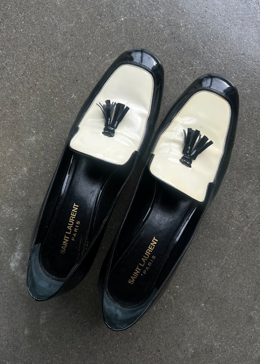 Saint Laurent Patent Leather Tassel Accents Loafers